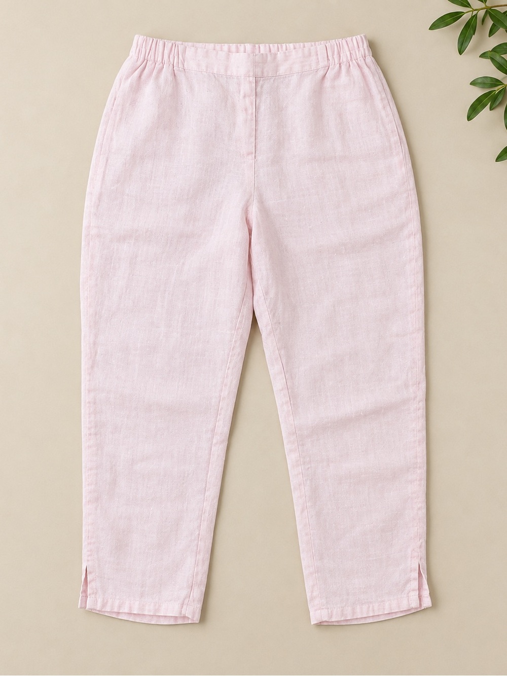 Flax 100% Linen Light Pink Elastic-Waist Pants